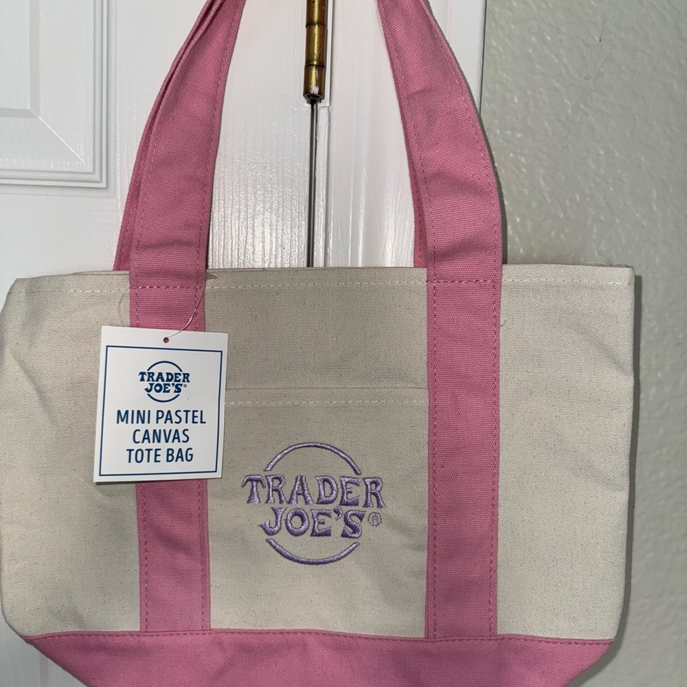 Trader Joe's Pink and Cream Canvas Tote Bag